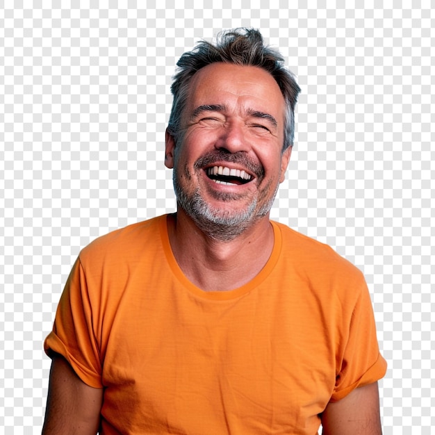 Smiling man in orange tshirt