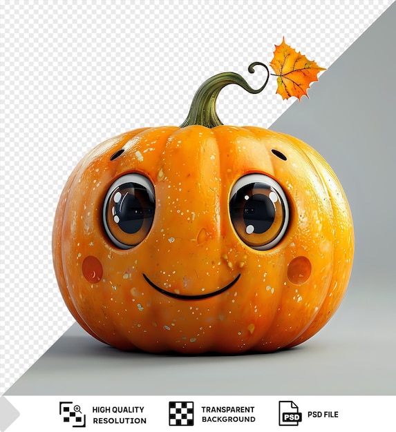 PSD smiling pumpkin with big eyes isolated on a transparent background