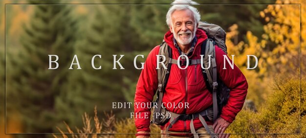 Smiling Senior Hiker in Autumnal Forest