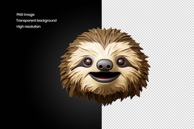 PSD smiling sloth face with fur isolated on transparent background background removed