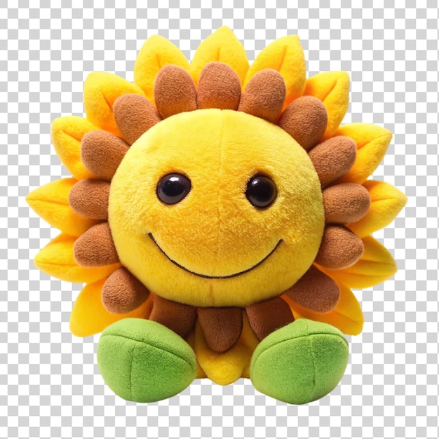 A smiling sunflower soft toy isolated on transparent background