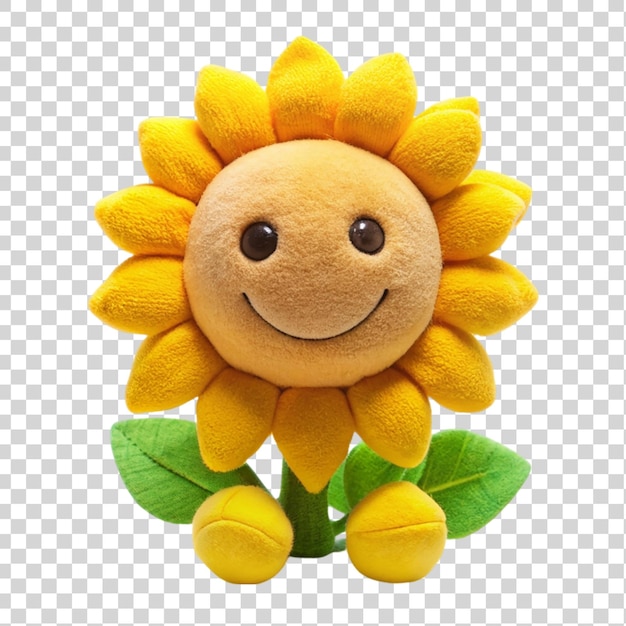 A smiling sunflower soft toy isolated on transparent background