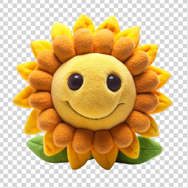 A smiling sunflower soft toy isolated on transparent background