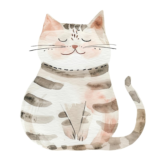 Smiling Watercolor Cat Illustration Hand Painted Adorable Feline Art