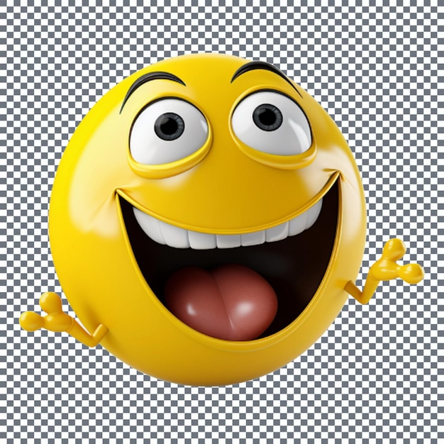 Smiling yellow emoticon face with eyes and mouth isolated on transparent background