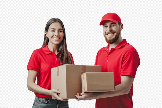 Smilling delivery staff is delivering parcels to a client