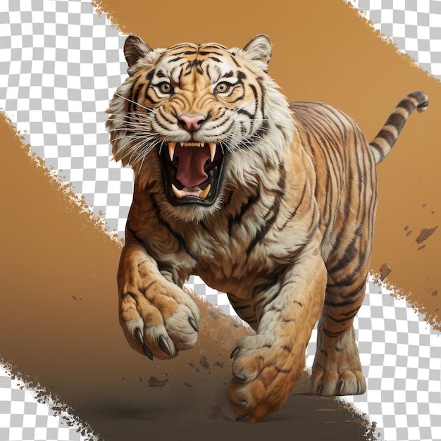 Smilodon the long gone Sabretoothed Tiger jumping alone on a transparent background