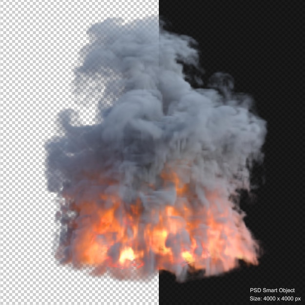 Smoke and fire explosion isolated 3d render