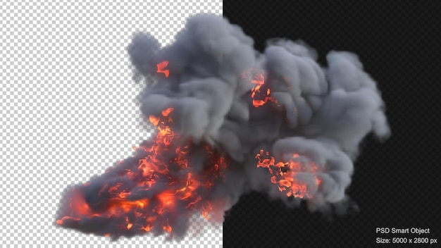 Smoke and fire explosion isolated 3d render