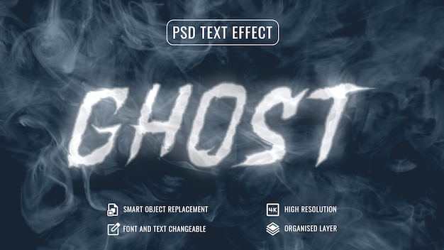 Smoke ghost text effect on dark background psd template