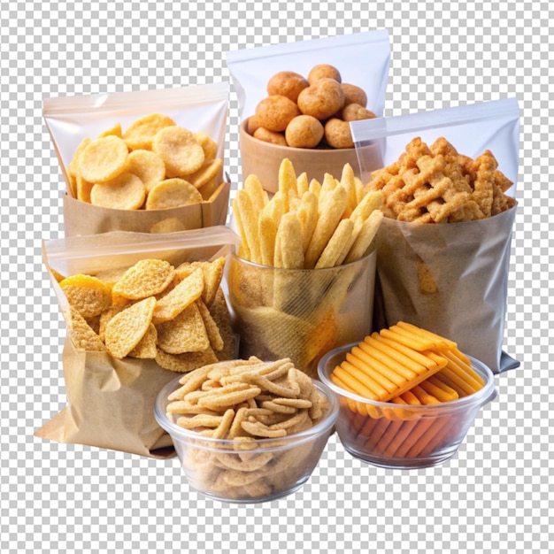 PSD snack foods in biodegradable packaging transparent background