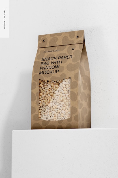 Snack Paper Bag with Window Mockup, Perspective