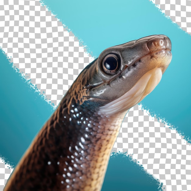 a snake with a long neck is shown with a blue background.