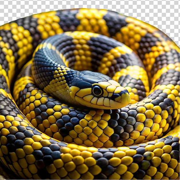 PSD a snake with a yellow and black body and a black head on transparent background