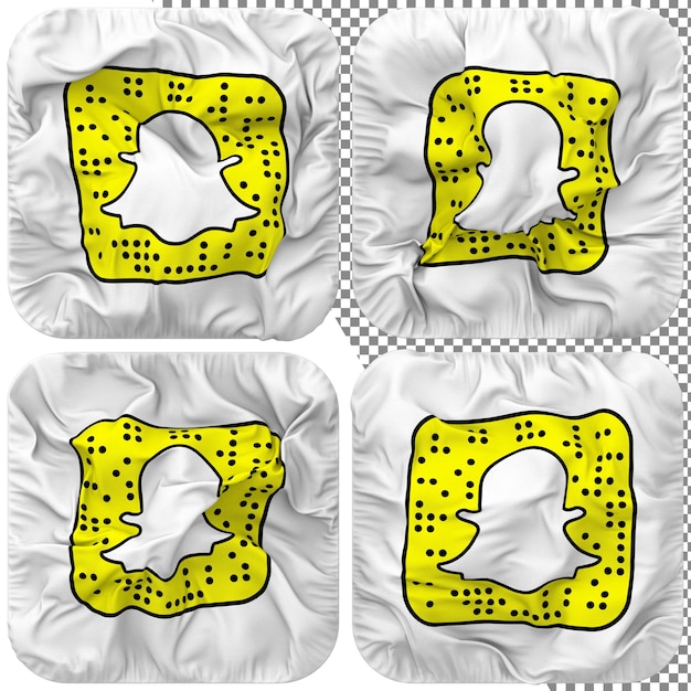 SnapChat Flag Squire Shape Isolated Different Waving Style Bump Texture 3D Rendering