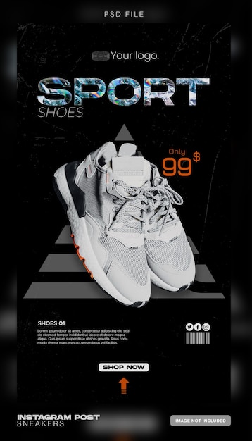 Sneaker shoes sale instagram story and post template for social media design Premium Psd