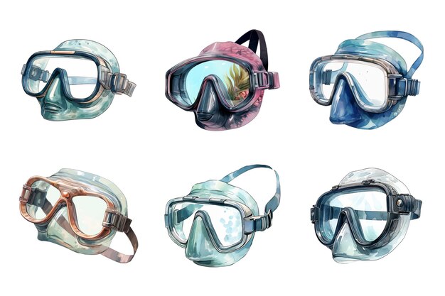 PSD snorkeling mask collection bundle set isolated on a transparent background