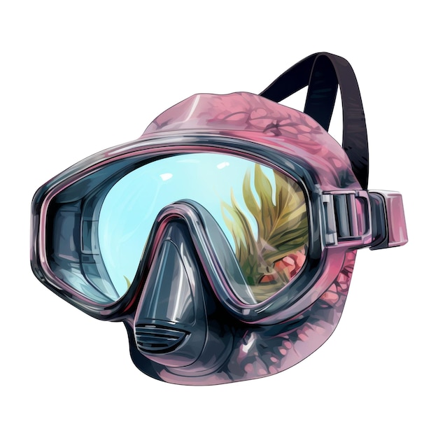 PSD snorkeling mask isolated detailed watercolor hand drawn painting illustration