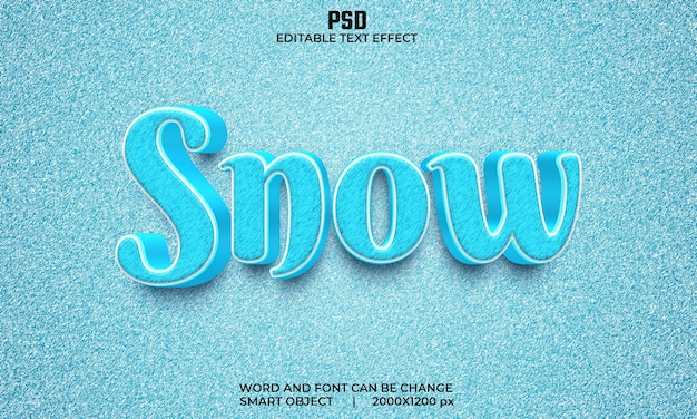 Snow Color 3d editable text effect Premium Psd with background