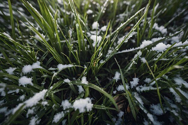 Snow covered grass emerges resilient and green