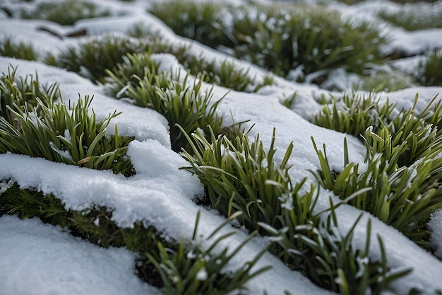 Snow covered grass emerges resilient and green