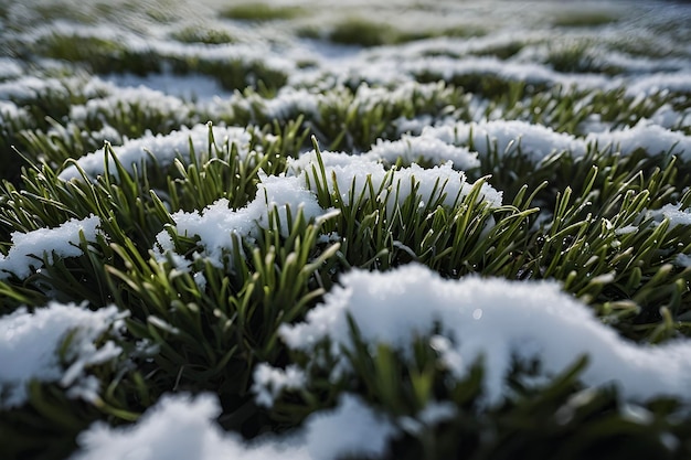 Snow covered grass emerges resilient and green