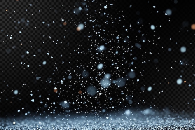 snow falling on a black background