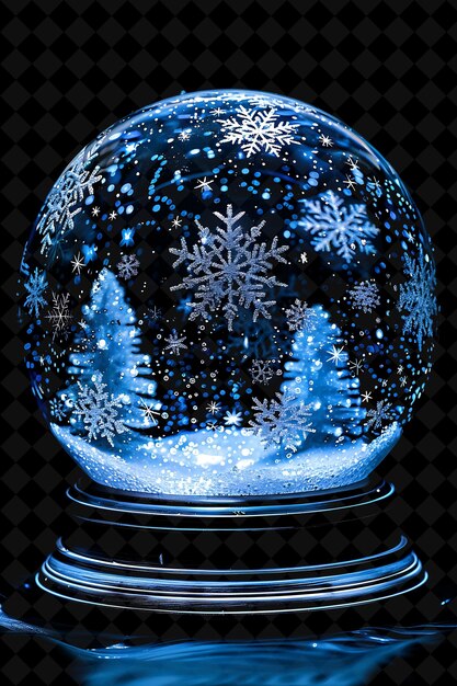 PSD snow globe explosion with snowflakes glitter and winter scen png neon effect on dark background