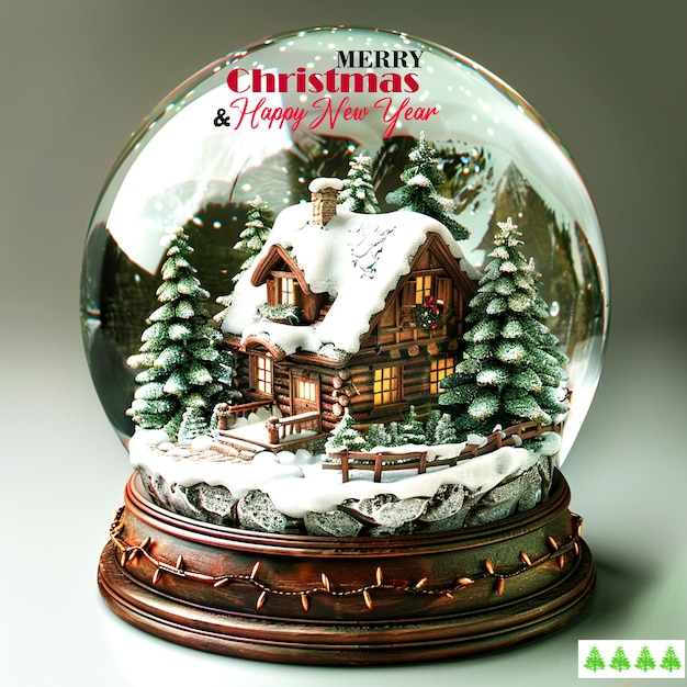 PSD a snow globe with a house on it and christmas tree