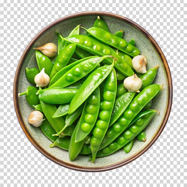 PSD snow peas with garlic top view isolated on transparent background