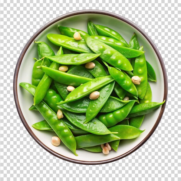 PSD snow peas with garlic top view isolated on transparent background