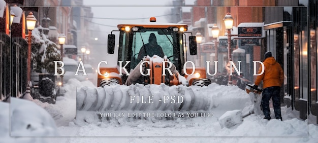 Snow Removal in a Snowy City Street