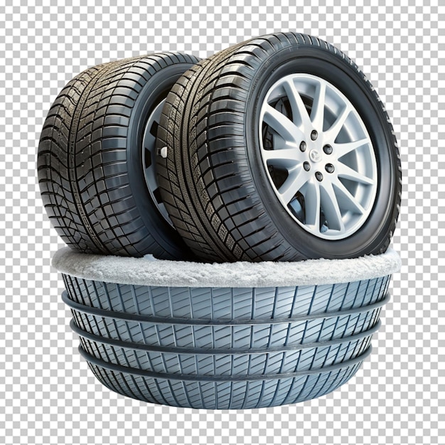 snow tyres stacked and basket on transparent background