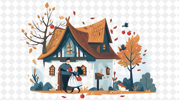 Snow Whites Cottage With Snow White and Her Prince Sharing a People Life Style Flat Illustration