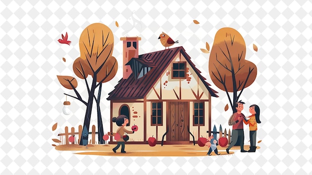 Snow Whites Cottage With Snow White and Her Prince Sharing a People Life Style Flat Illustration