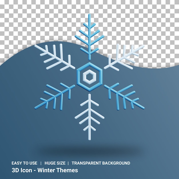 Snowflake 3d illustration with transparent background