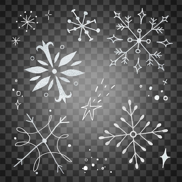 PSD snowflake sticker png cute winter doodle illustration set