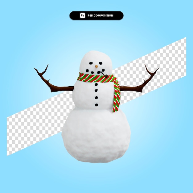 PSD snowman christmas 3d render illustration isolated