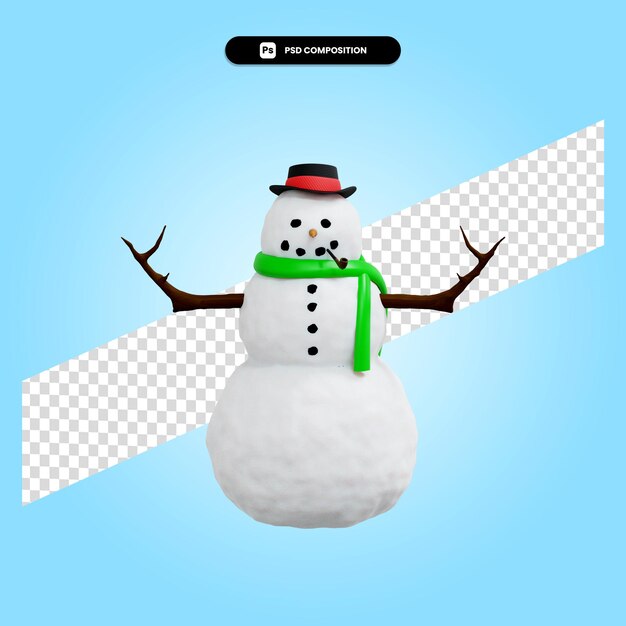 PSD snowman christmas 3d render illustration isolated