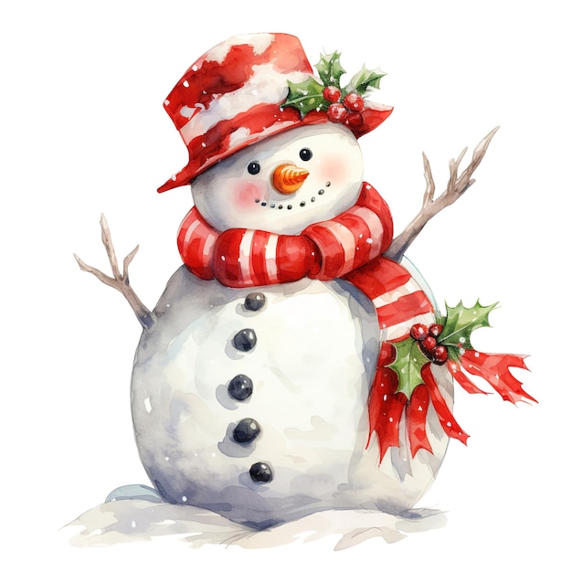 Snowman For Christmas Event Watercolor Style AI Generated