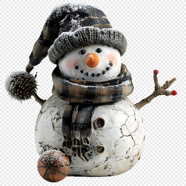 Snowman on isolated transparent background