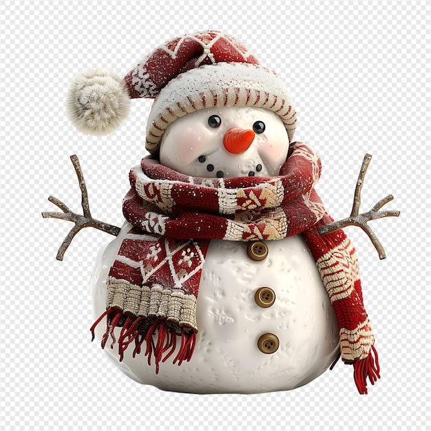 Snowman on isolated transparent background