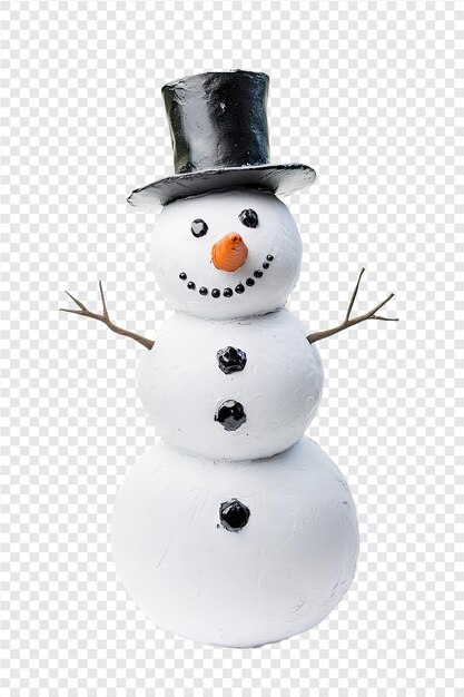 PSD a snowman with a black hat and a black top hat