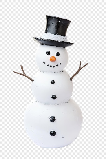 PSD a snowman with a black hat and a black top hat