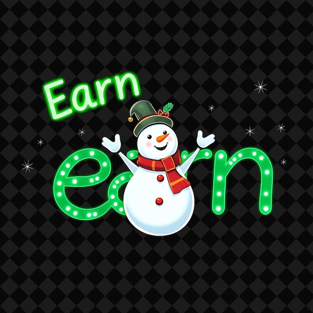 a snowman with a green neon sign that says quot eat quot