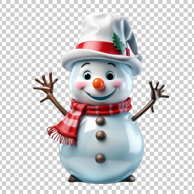 PSD a snowman with a red hat and red scarf isolated on transparent background