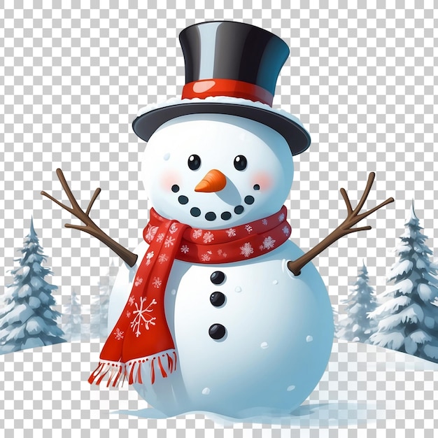 PSD a snowman with a red hat and scarf with a red scarf