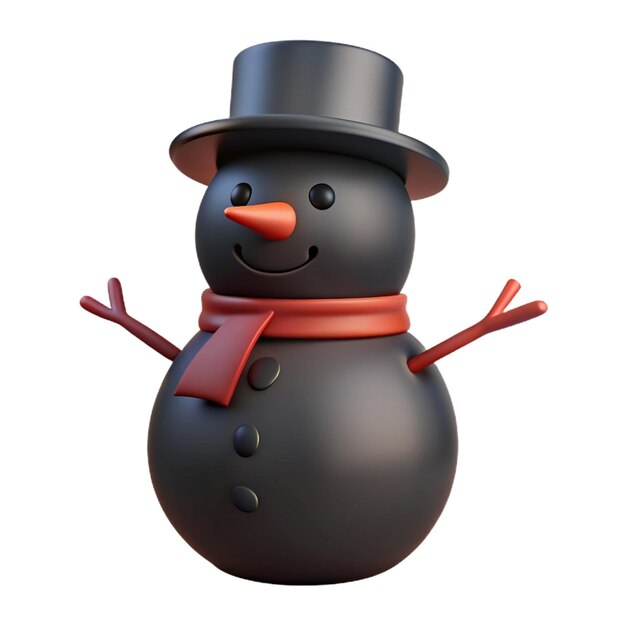 PSD a snowman with a red scarf and a black hat