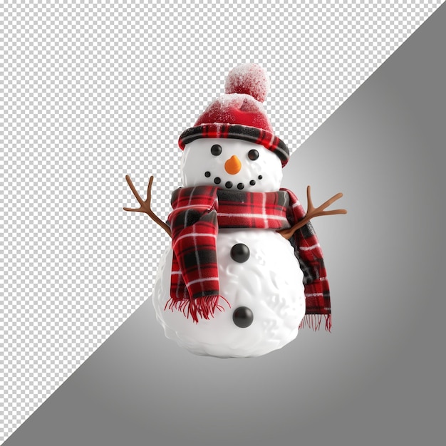 Snowman with scarf and hat isolated on transparent background