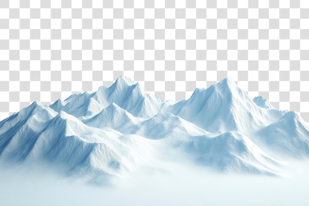 PSD snowy mountain peaks in fog